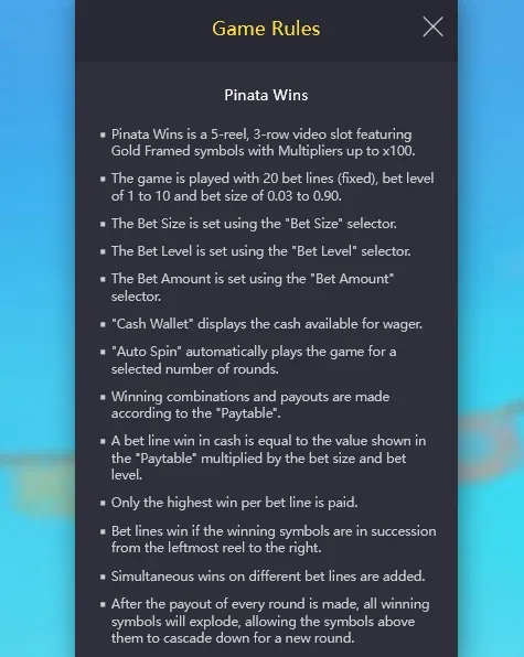 Pinata Wins multiplier values on framed symbols